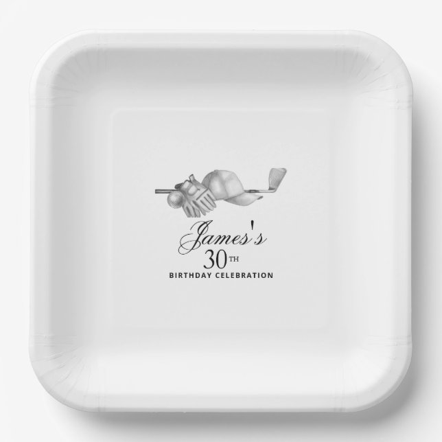 Plato De Papel Elegante Personalizado Fiesta Clásico Golf 30 cump (Anverso)