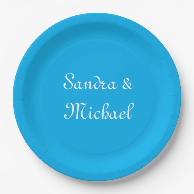 Plato De Papel Elegante Personalizado personalizado azul de Azure (Anverso)