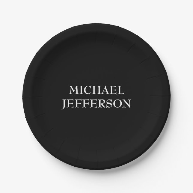 Plato De Papel Elegante Personalizado personalizado blanco negro (Anverso)