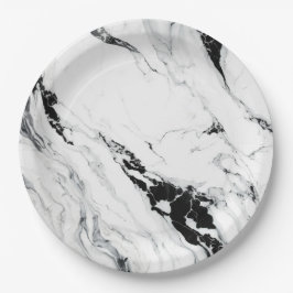 Plato De Papel Elegante piedra abstracta de mármol blanco y negro