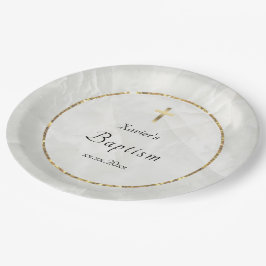 Plato De Papel elegante piedra de mármol blanco Bautismo