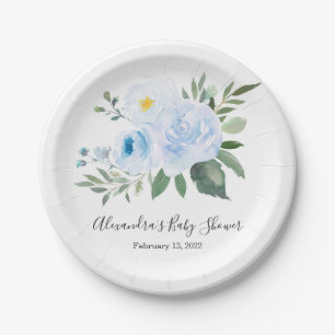 Plato De Papel Elegante placa Baby Shower floral azul