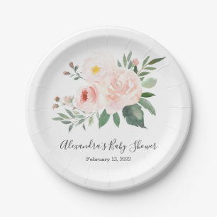 Plato De Papel Elegante placa Baby Shower floral rosa