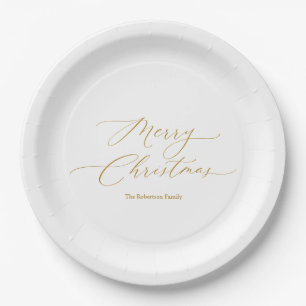 Plato De Papel Elegante placa de Navidad con “Feliz Navidad” en l