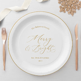 Plato De Papel Elegante placa de Navidad con letra dorada “Alegre