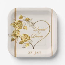Plato De Papel Elegante placa de papel Boda dorado personalizada