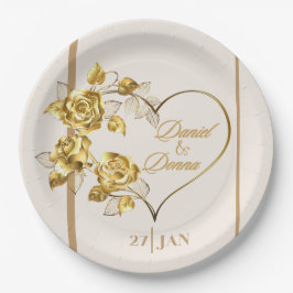 Plato De Papel Elegante placa de papel Boda dorado personalizada