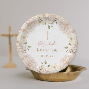Plato De Papel Elegante Placa De Papel De Bautismo Floral De Boho
