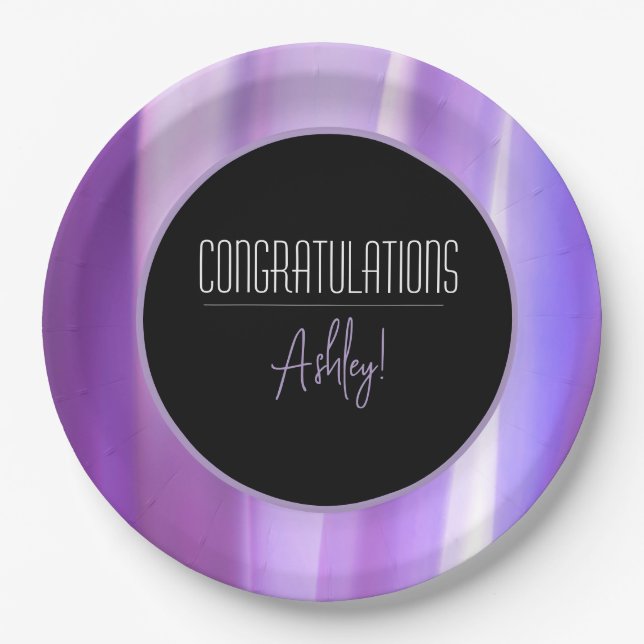 Plato De Papel Elegante placa de papel "Feliz Cumpleaños" (Anverso)