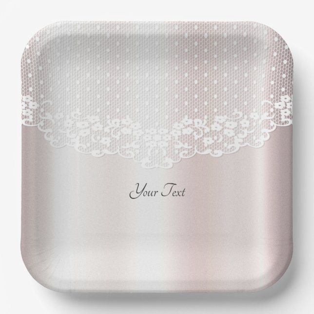 Plato De Papel Elegante Placa de papel floral de encaje blanco (Anverso)
