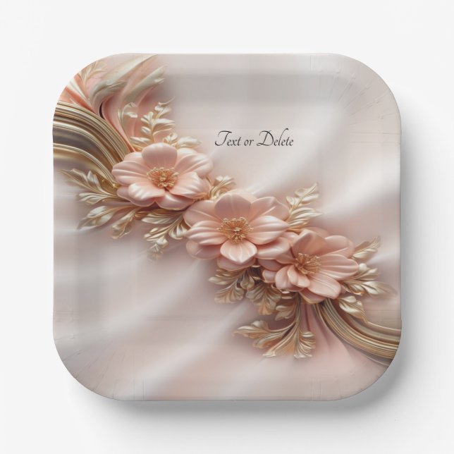 Plato De Papel Elegante Placa de papel floral Naranja Peach (Anverso)