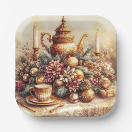 Plato De Papel Elegante placa de papel para Navidades de tetera d