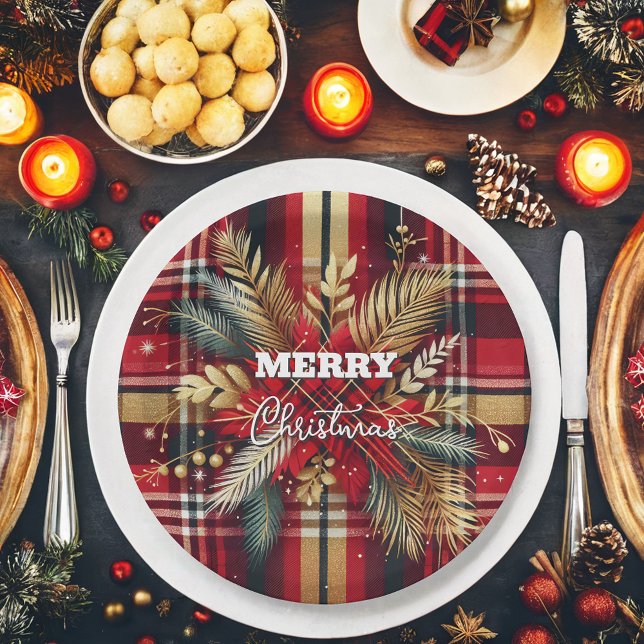 Plato De Papel Elegante Planta Festividad Roja y de Oro (Subido por el creador)