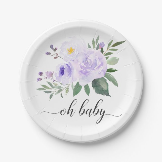 Plato De Papel Elegante Planta Floral Púrpura Oh Planta Baby Show (Anverso)