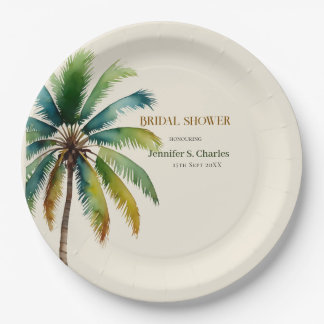Plato De Papel Elegante playa de Palm Tree playa beige ducha de n