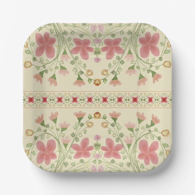 Plato De Papel Elegante Plaza Floral (Anverso)