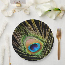 Plato De Papel Elegante pluma de pavo real negro