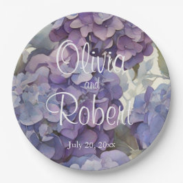 Plato De Papel Elegante polvorienta hidrangeas de color azul viol