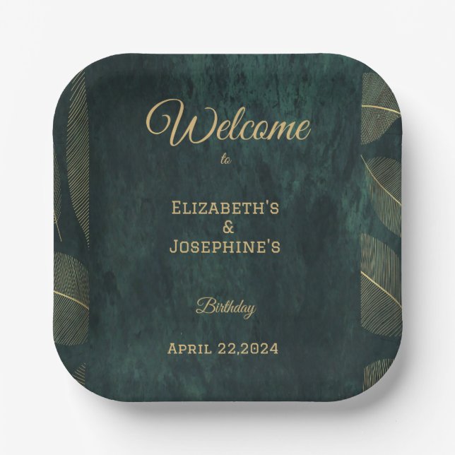 Plato De Papel Elegante Poster gemelo de cumpleaños doble (Anverso)