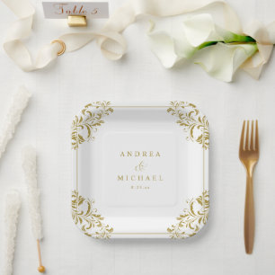 Plato De Papel Elegante postre Boda clásico de la época dorada