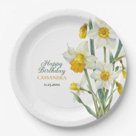 Plato De Papel Elegante Primavera Amarillo Daffodil Cumpleaños Fl