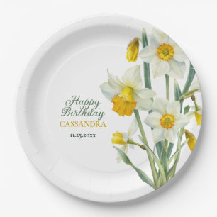 Plato De Papel Elegante Primavera Amarillo Daffodil Cumpleaños Fl