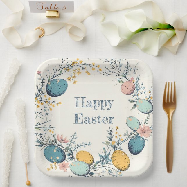 Plato De Papel Elegante Primavera Floral Semana Santa (Boda)