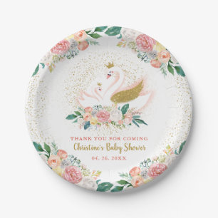 Plato De Papel Elegante Princesa de Cisne de Oro Baby Shower Flor