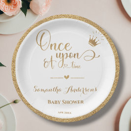 Plato De Papel Elegante Princesa De Oro De Una Vez En Baby Shower