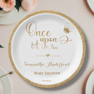 Plato De Papel Elegante Princesa De Oro De Una Vez En Baby Shower