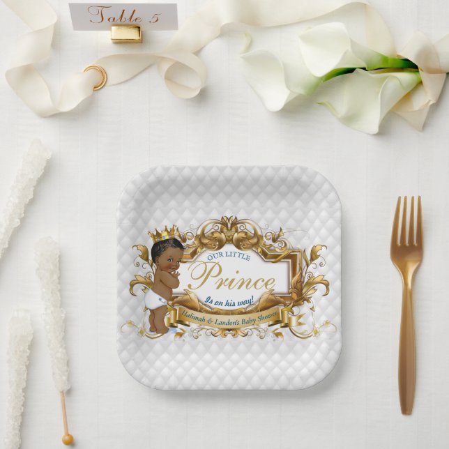 Plato De Papel Elegante príncipe africano blanco diamante (Boda)