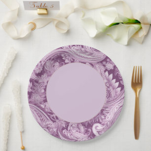 Plato De Papel Elegante Purple Paisley Border