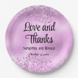 Plato De Papel Elegante Purpurina de Faux Lilac y Boda de Relieve