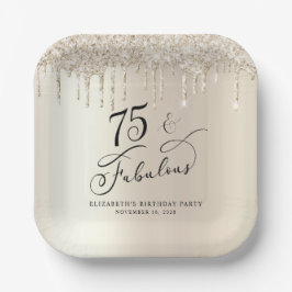 Plato De Papel Elegante Purpurina de Oro 75ª fiesta de cumpleaños