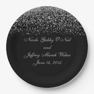 Plato De Papel Elegante Purpurina plateado Confetti Boda