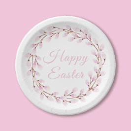 Plato De Papel Elegante Pussy Willow Feliz Pascua