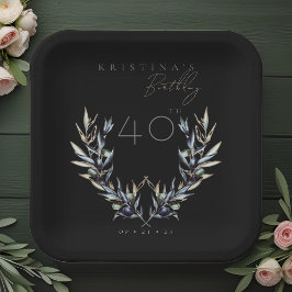 Plato De Papel Elegante rama de acuarela de oliva CUALQUIER cumpl