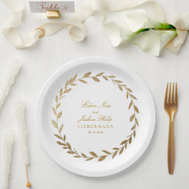 Plato De Papel Elegante Rama de Oleos de Oro Wreath Papel Boda Pl