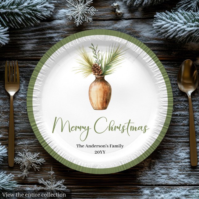 Plato De Papel Elegante Ramo de Navidad Botánico Bohemio Chic (Stylish Bohemian Botanical Christmas Bouquet Chic Paper Plates)