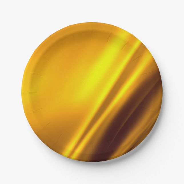 Plato De Papel Elegante rayado de satén dorado (Anverso)