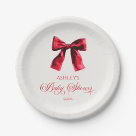 Plato De Papel Elegante Red Coquette Bow Baby Shower