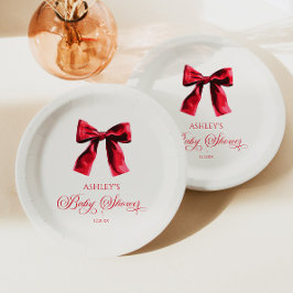 Plato De Papel Elegante Red Coquette Bow Baby Shower