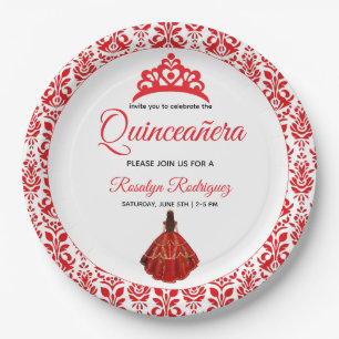 Plato De Papel Elegante Red Royal Quinceañera