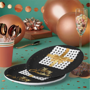 Plato De Papel Elegante regalo con cinta dorada y puntos de polka