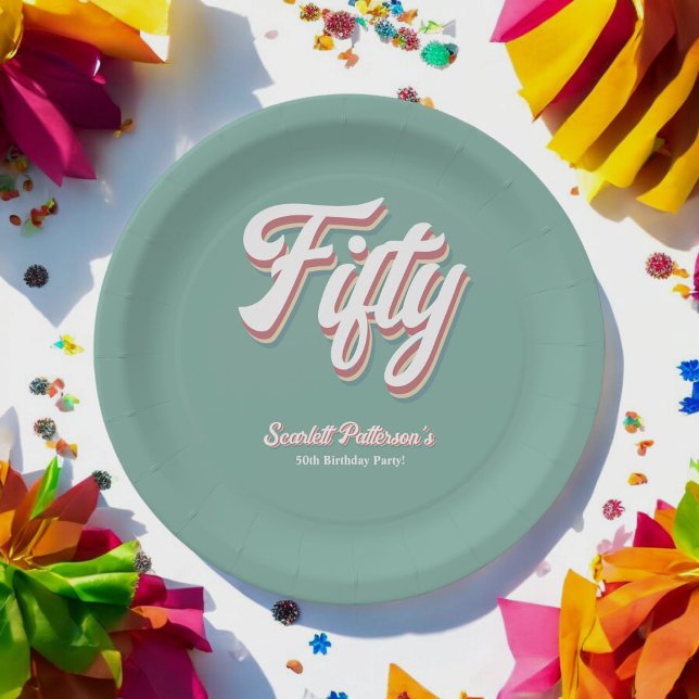 Plato De Papel Elegante Retro 70 Groovy Único 50 cumpleaños (Subido por el creador)