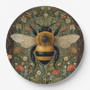 Plato De Papel Elegante retro bumblebee boho arte floral botánico