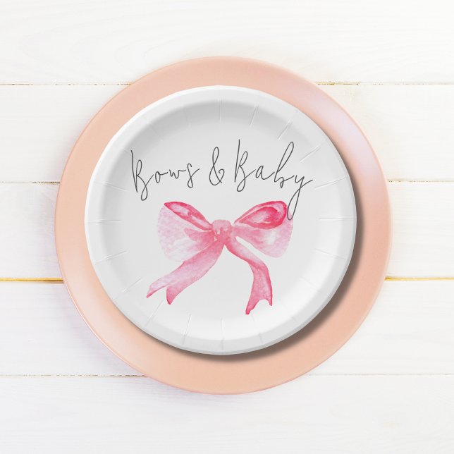 Plato De Papel Elegante Ribbon Bows Rosa y Baby Girl Baby Shower (Subido por el creador)