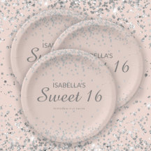 Elegante Rosa Beige Plata Brillo Dulce Nombre 16 
