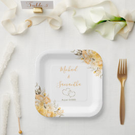 Plato De Papel Elegante Rosa Boda amarillo e marfil