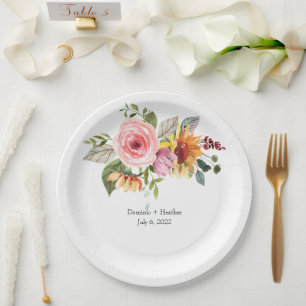 Plato De Papel Elegante Rosa Boda de Moda